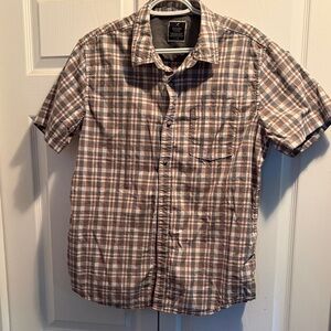 Denver Hayes Men's Gray and Brown Plaid Casual Shirt